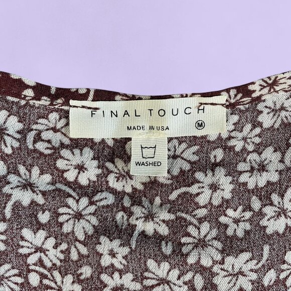 Final Touch Brown & White Floral Tie Blouse – Size Medium – Made in USA - Picture 3 of 6